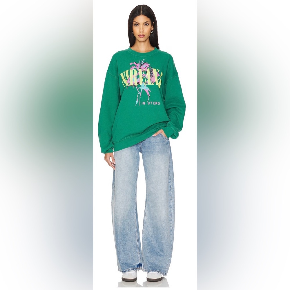 NWT Daydreamer S Nirvana Lilie In Utero Boyfriend Sweatshirt in Jade Green New - Picture 6 of 8